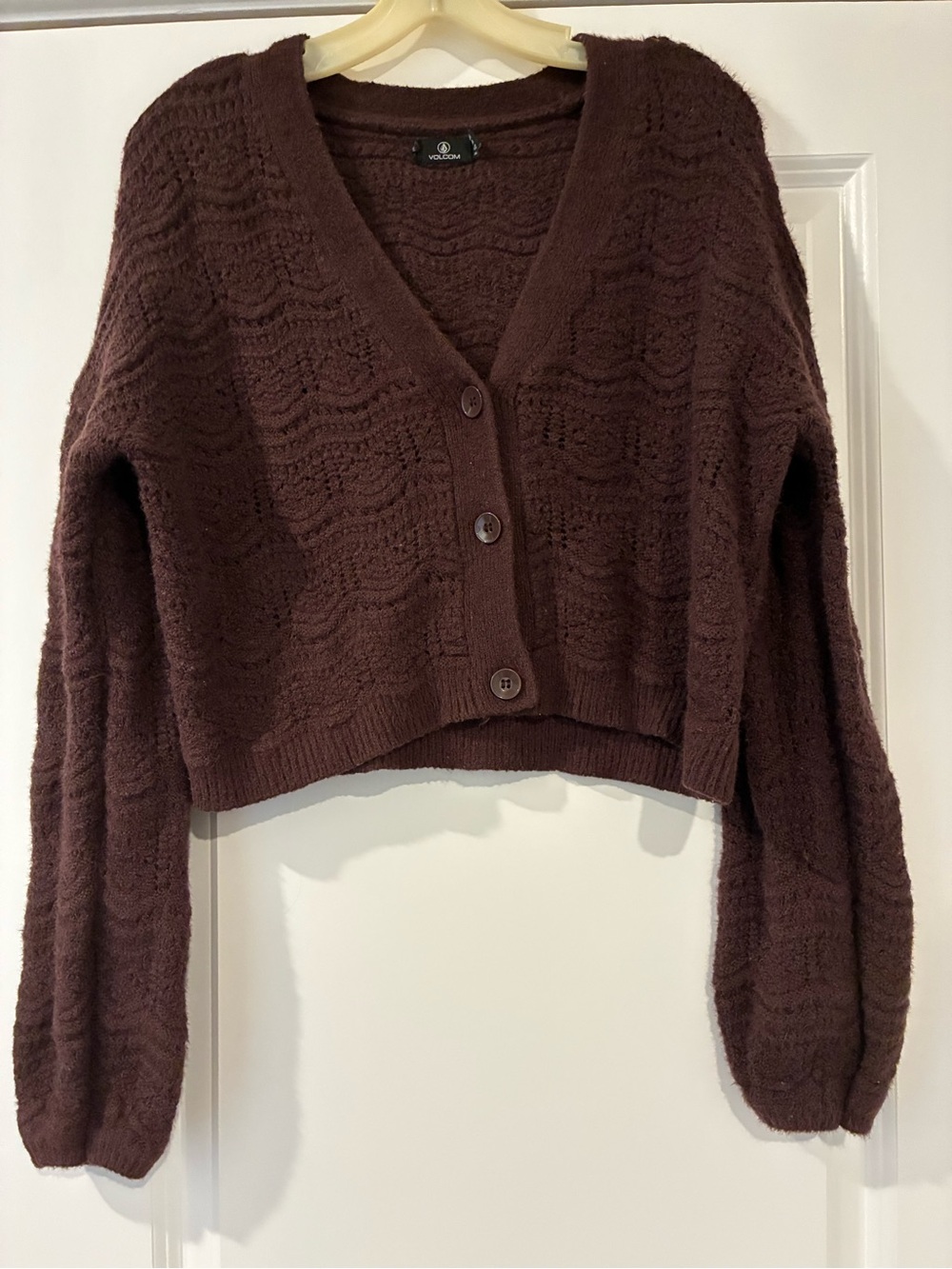 Volcom Women's Dark Brown Cropped Button Cardigan
